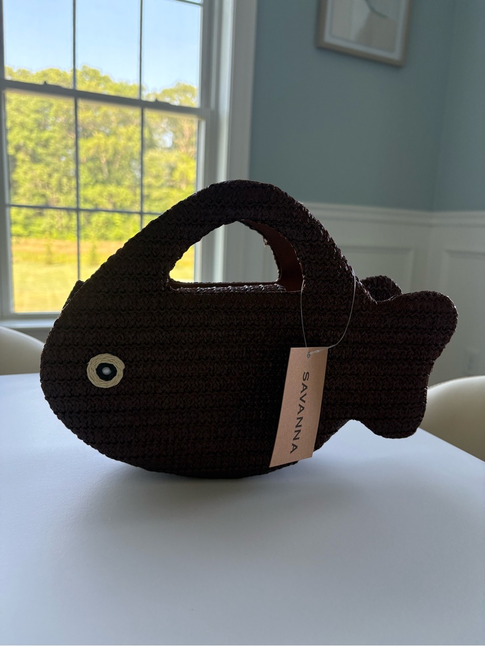 Dark Brown Straw Woven Fish Tote Bag